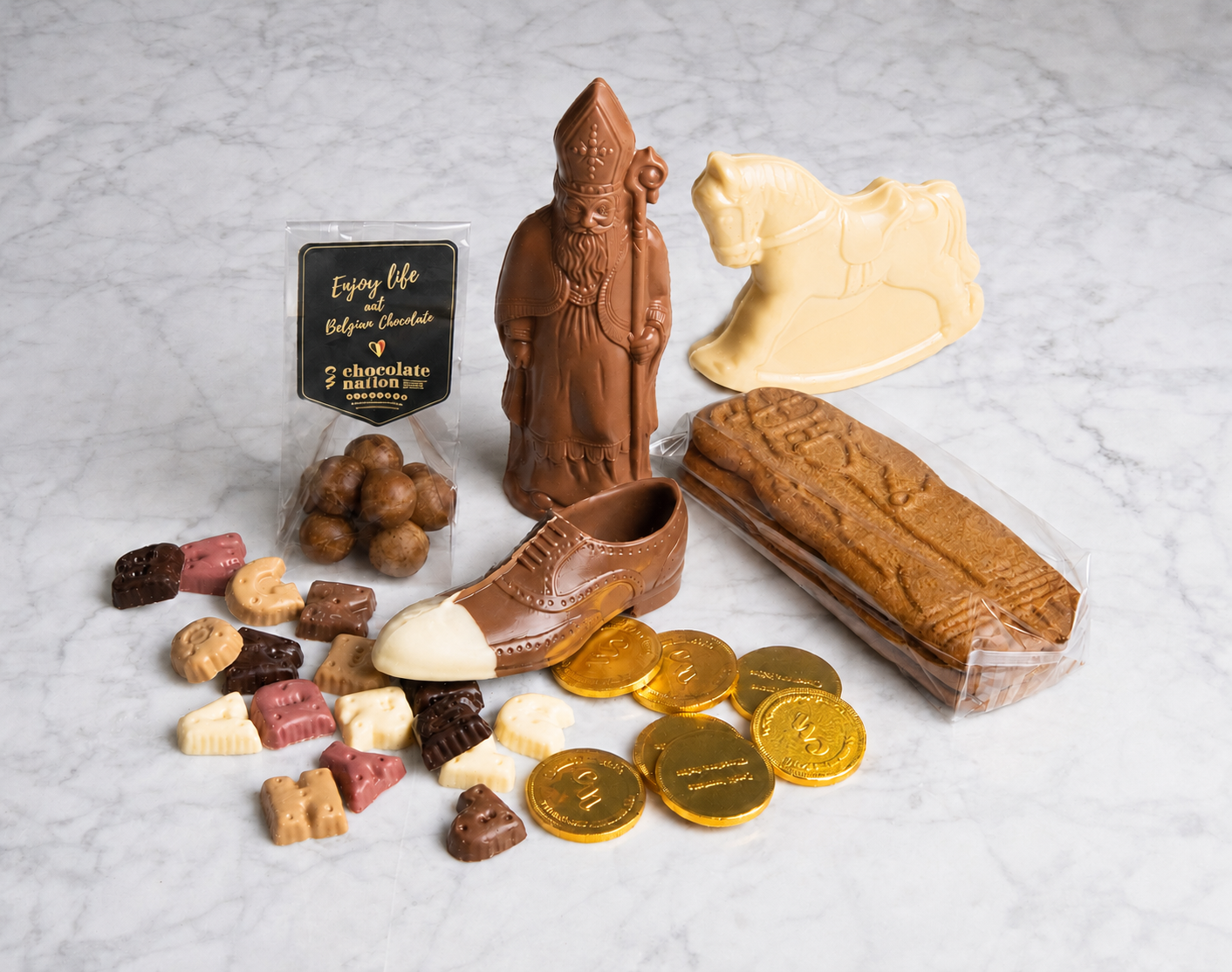 Sinterklaaspakket 10 met melk Sinterklaas en Gold hobbelpaardje