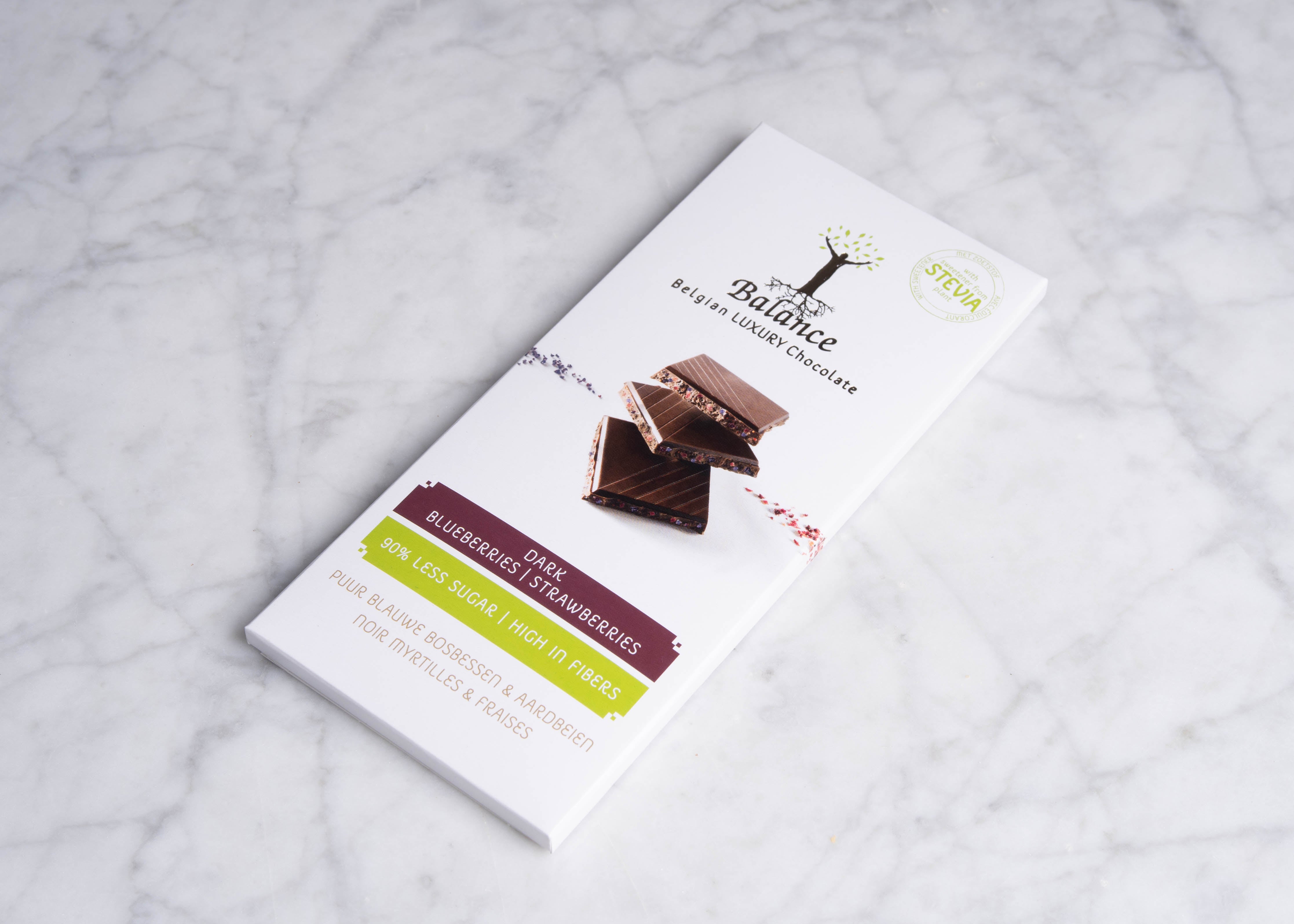 Stevia Luxe tablet pure chocolade bosbes en aardbei 85g