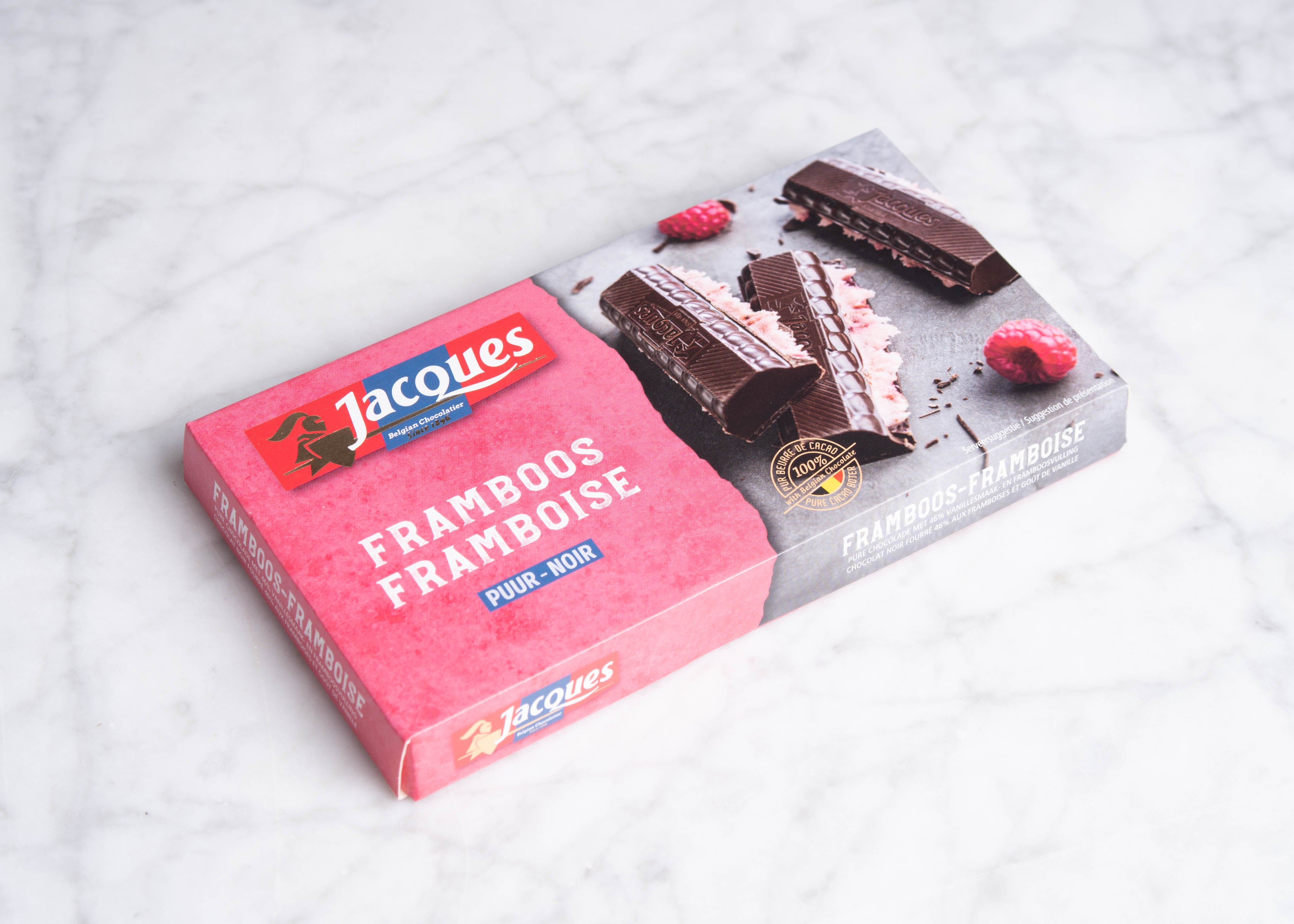 Gevulde tablet - pure chocolade framboos 200g
