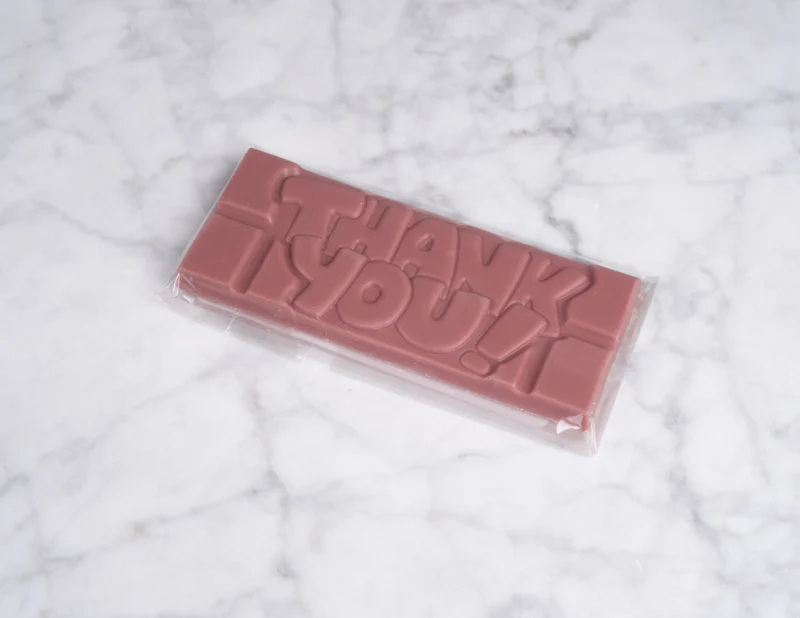 Chocoladereep met quote: Thank you - Ruby chocolade 45g