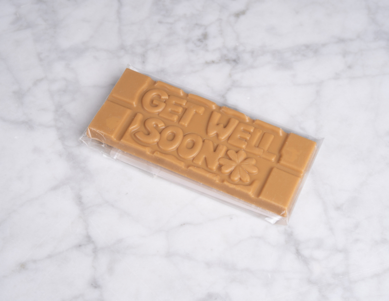 Chocoladereep met quote: Get well soon - gold chocolade 45g