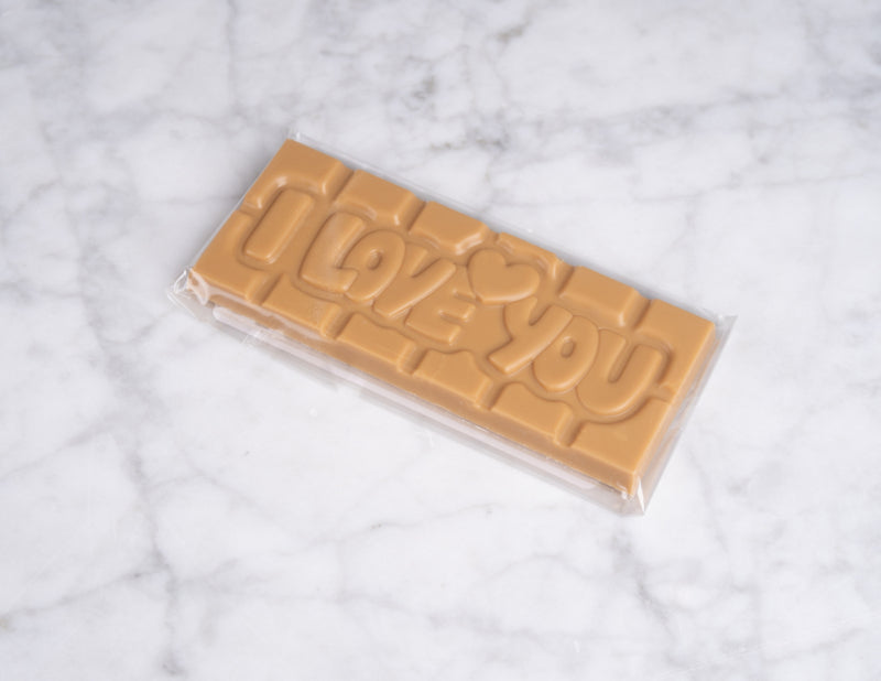 Chocoladereep met quote: I Love You - gold chocolade 45g