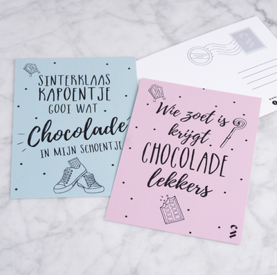 Postkaart Sinterklaas: Sinterklaas kapoentje, gooi wat chocolade in mijn schoentje-Chocolate Nation-Chocolate Nation