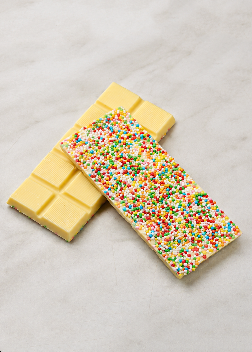 Chocoladereep met topping: discodip - witte chocolade 45g
